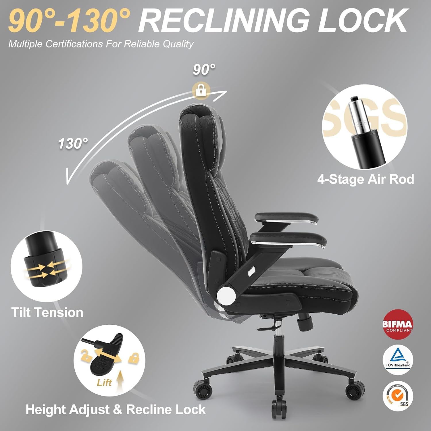 Big and Tall Office Chair, 650lbs Capacity Wide Office Chair for Heavy People, Ergonomic High Back Office Chair with Upgraded Quiet Rubber Wheel, 5D Flip Arms