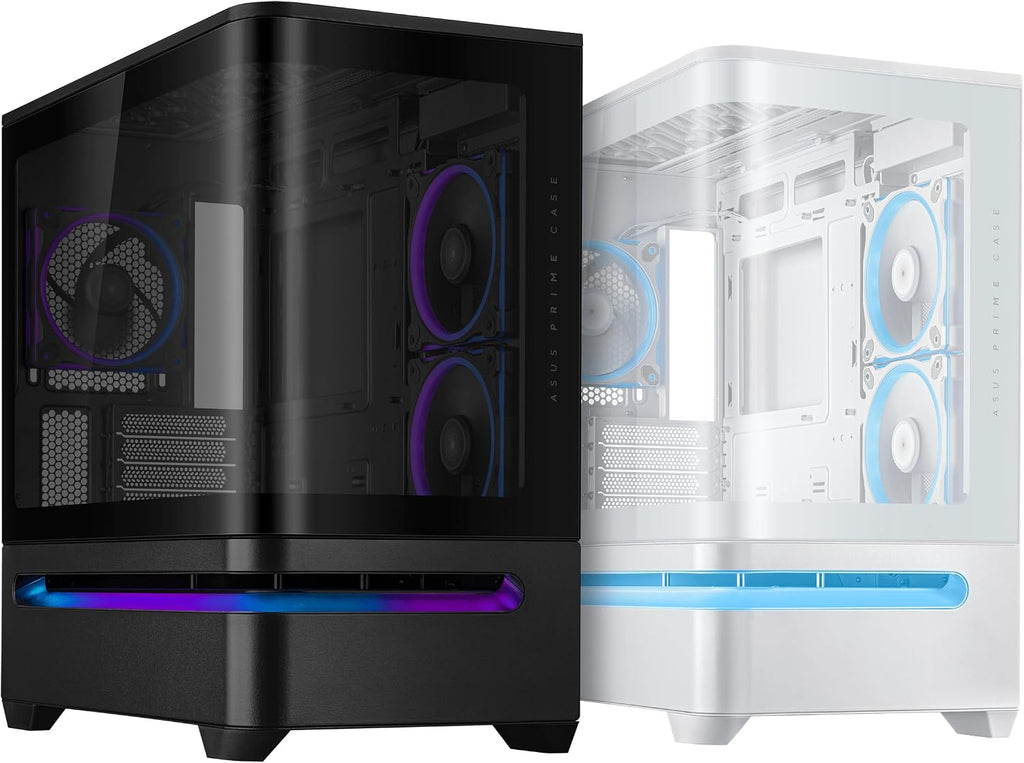 ASUS Prime AP202 ARGB Black mATX pc case with Fully Tempered Curved Glass, Supports Graphics Cards up to 420mm Long, 360mm Long radiators, Easy-Detach Rail, Patented Slot Vent, 3 Built-in ARGB Fans