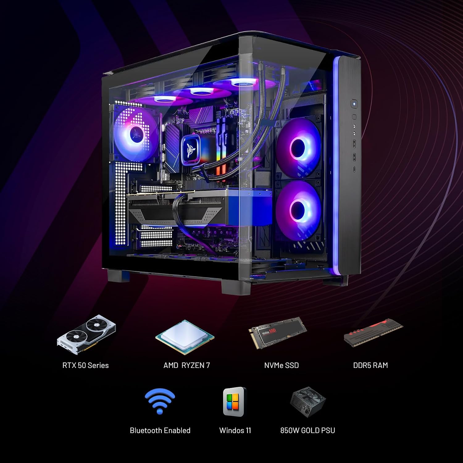 Skytech Gaming King 95 Gaming PC, AMD Ryzen 7 9800X3D 4.7GHz, NVIDIA RTX 5080 16GB VRAM, 4TB Gen4 NVMe SSD, 64GB DDR5 RAM 6000, 850W Gold ATX 3 PSU, 360 ARGB AIO, WI-FI 5, Windows 11, Desktop