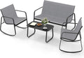DWVO 4-Piece Patio Furniture Set, Textilene Conversation Set with 2 Rocking Chairs and Tempered Glass Coffee Table, Ideal for Indoor Patio Lawn Garden Poolside, Gray