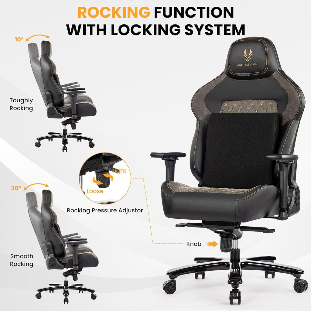 Big and Tall Gaming Chair 440LBS Gaming Chair with Metal Base Memory Foam Lumbar 4D Adjustable Armrest Computer Chair for Heavy People Ergonomic High-Back Computer Chair