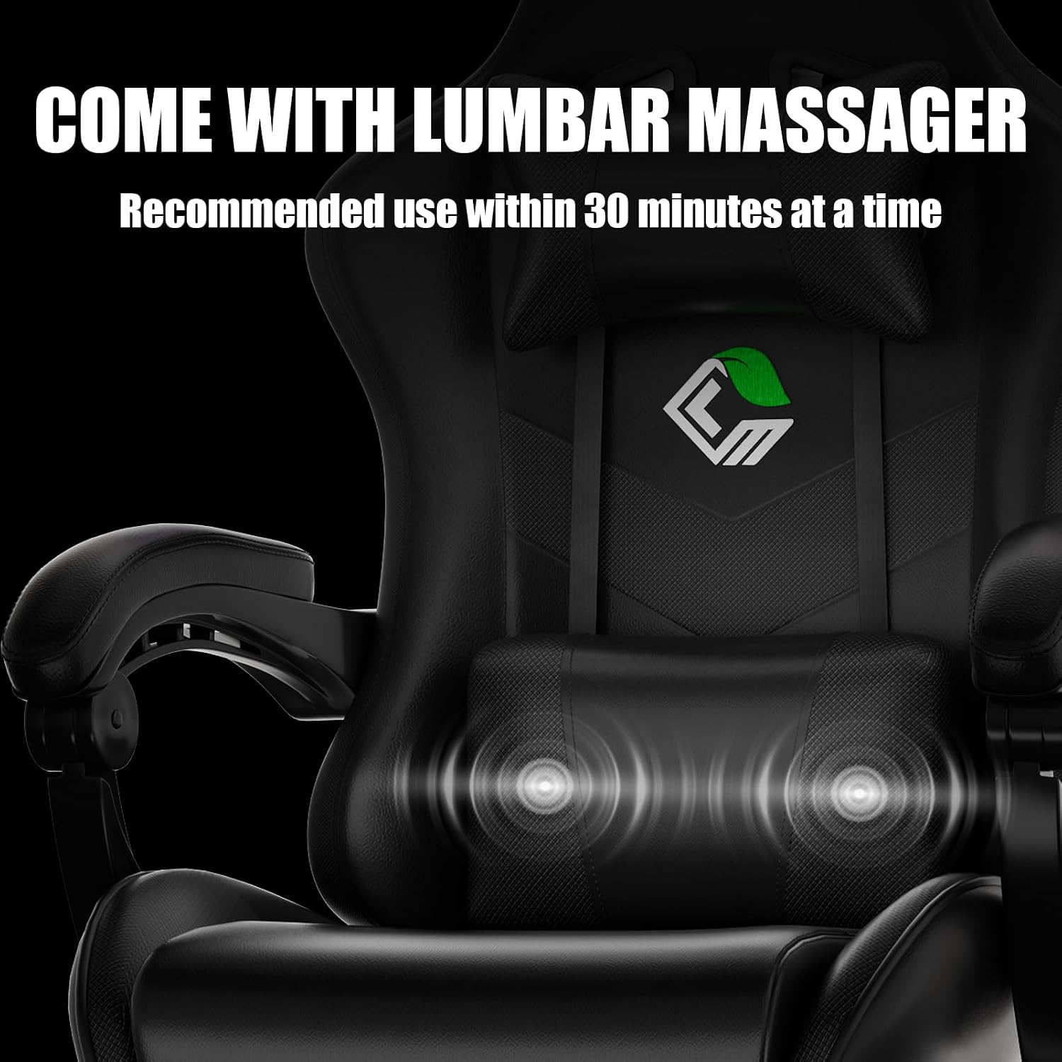 Czlolo Gaming Chair, Ergonomic Office Computer Chair with Footrest and Lumbar Support Massager Racing Style High Back Video Gamer Chair, Wide＆Thick Cushion, 90°-135° Recline, Adjustable Height, Black