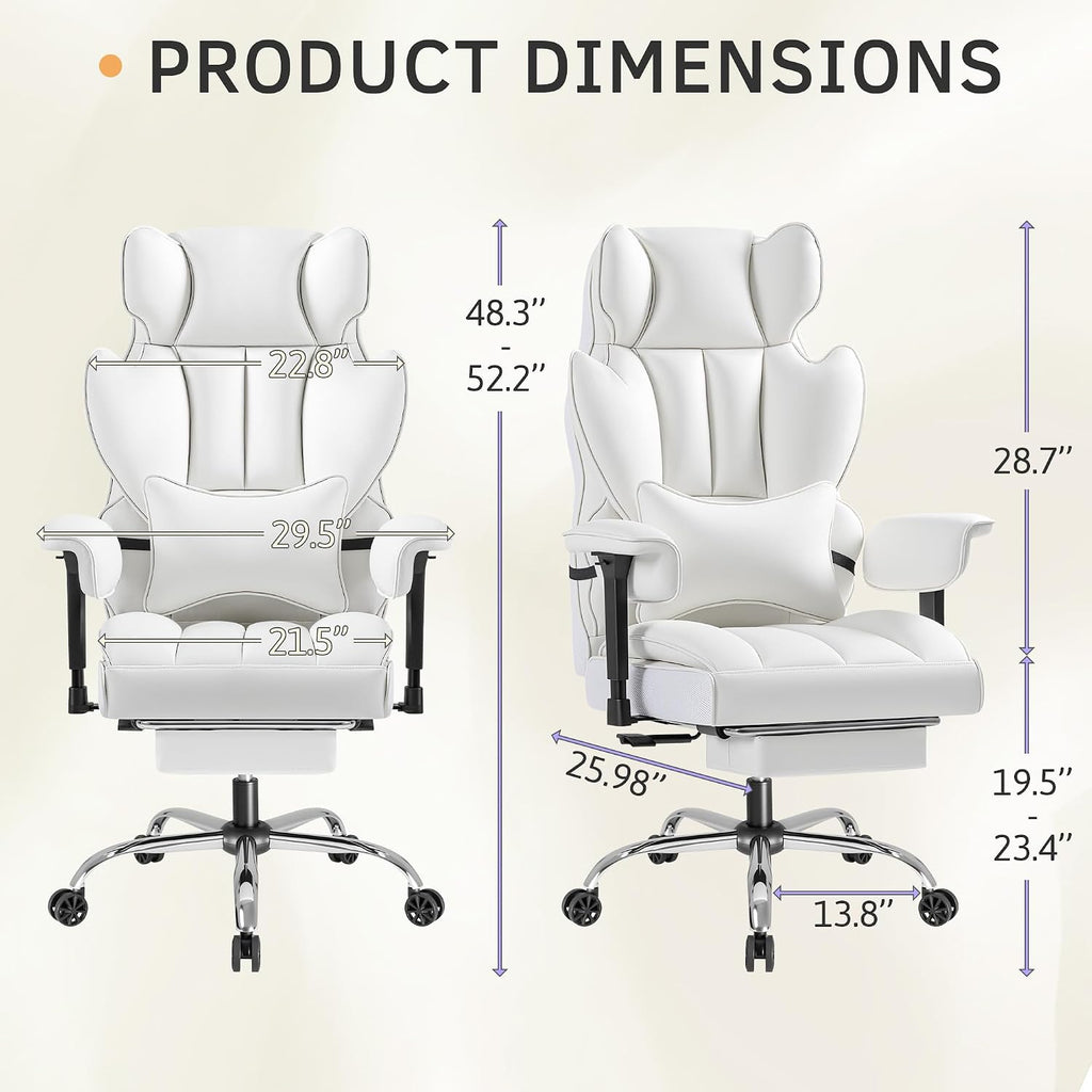 Furmax Big and Tall Office Chair, High Back Gaming Chair with Footrest for Heavy People, 400LBS Ergonomic Comfy Office Chair with Adjustable Armrests for Home Office (White)