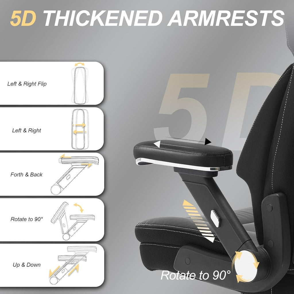 Big and Tall Office Chair, 650lbs Capacity Wide Office Chair for Heavy People, Ergonomic High Back Office Chair with Upgraded Quiet Rubber Wheel, 5D Flip Arms