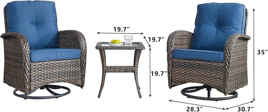 HUMMUH 5-Piece Patio Furniture PE Wicker Outdoor Conversation Set,All-Weather Rattan Swivel Chairs Outdoor Glider Couch for Backyard,Poolside,Deck