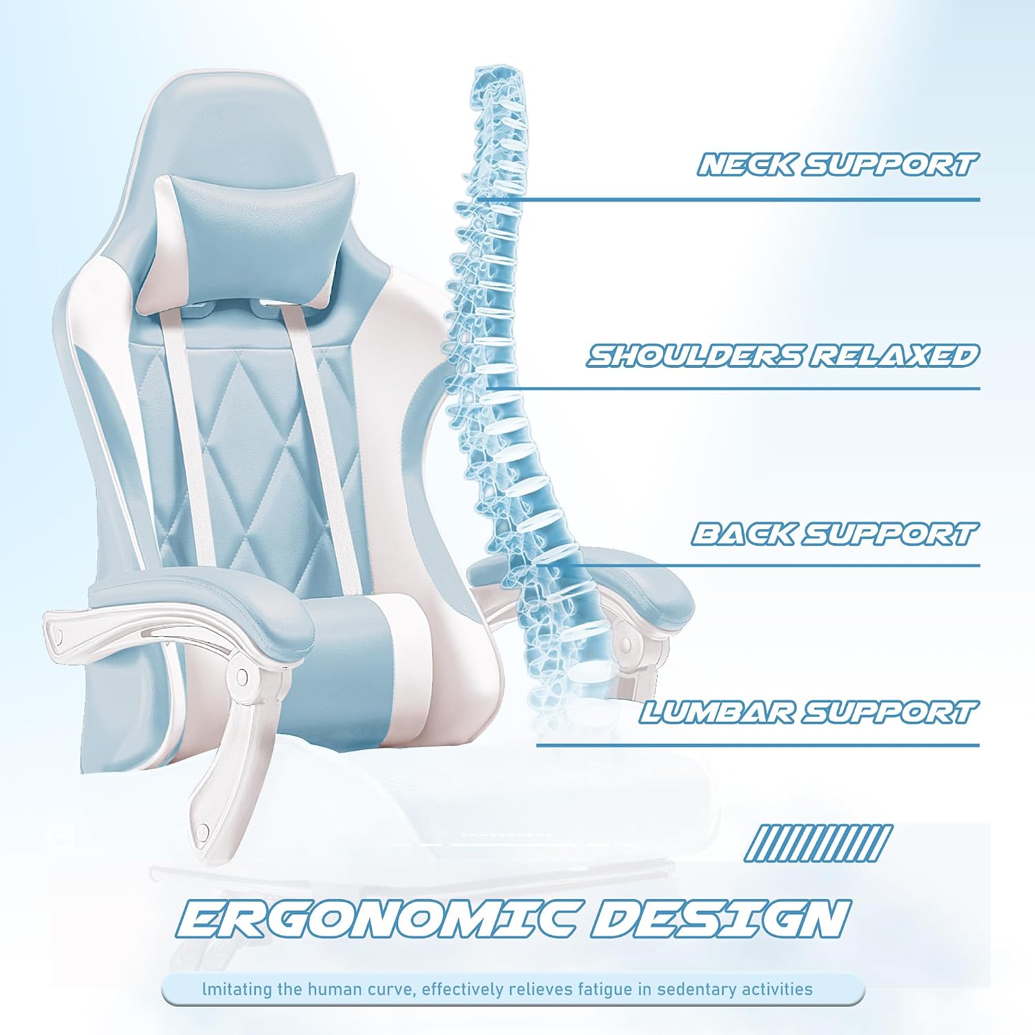 Homall Gaming Chair, Computer Chair with Footrest and Massage Lumbar Support, Ergonomic High Back Video Game Chair with Swivel Seat and Headrest (Light Blue)