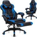 Goplus Gaming Chair, Computer Chair with Footrest and Lumbar Support, Height Adjustable Executive Swivel Rolling Task Chair with 90°-155° Tilt Function (Blue)