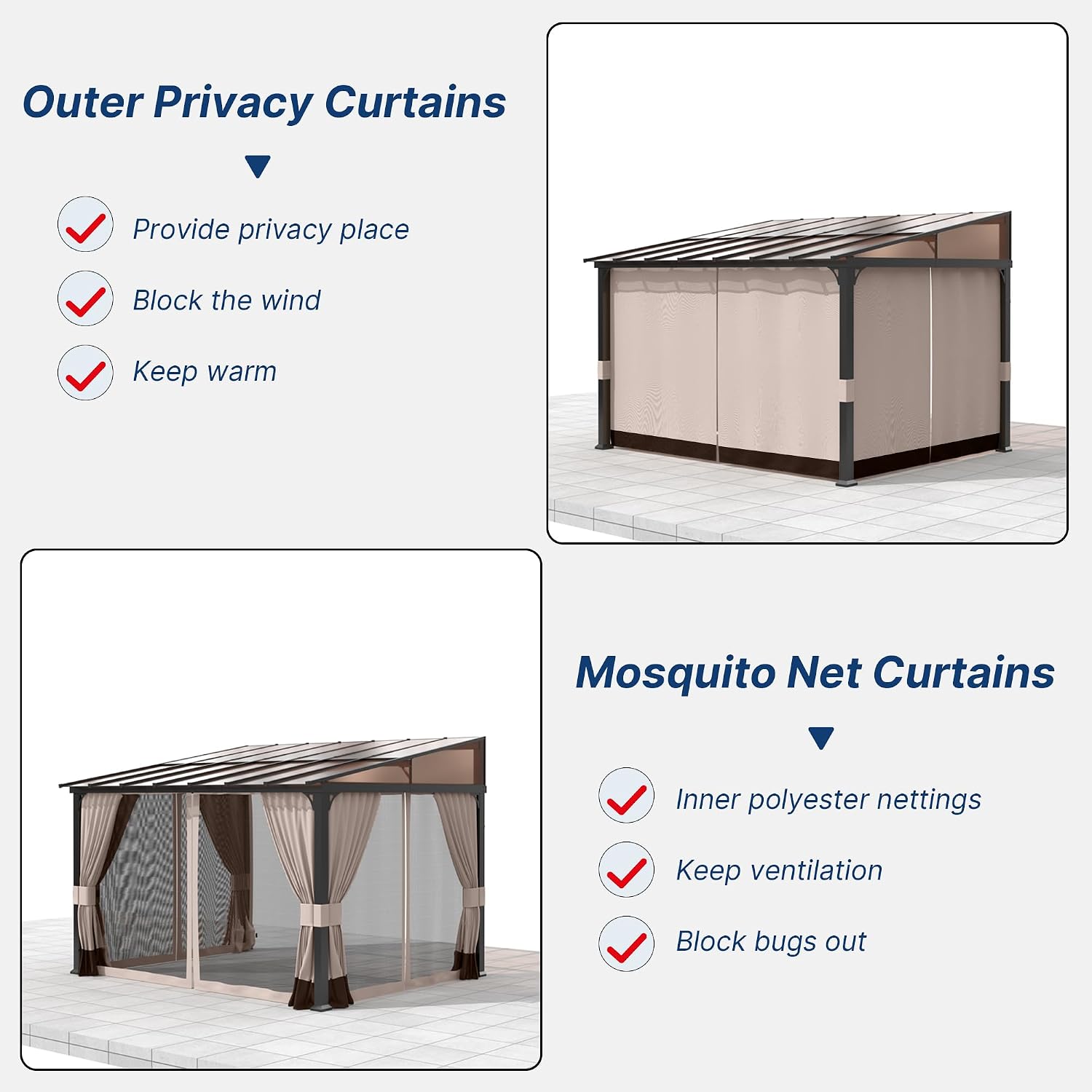 Gotland 10 FT x 14 FT Lean to Gazebo, 3 in 1 Outdoor Gazebo with Sloped Roof, Wall Mounted Gazebo with Ground Anchor Sturdy Structure, Galvanized Steel Metal Pergola for Backyard Deck Khaki
