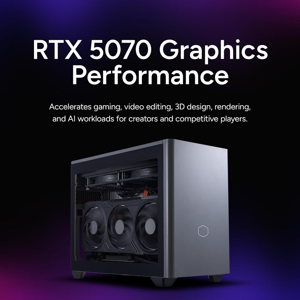 Cooler Master NR2 Pro Gaming PC – Intel Ultra 7 265F, NVIDIA GeForce RTX 5070 12GB, 32GB DDR5 6000MHz, 2TB Gen4 M.2, Windows 11, V850 SFX Gold PSU, Compact Mini ITX Desktop PC