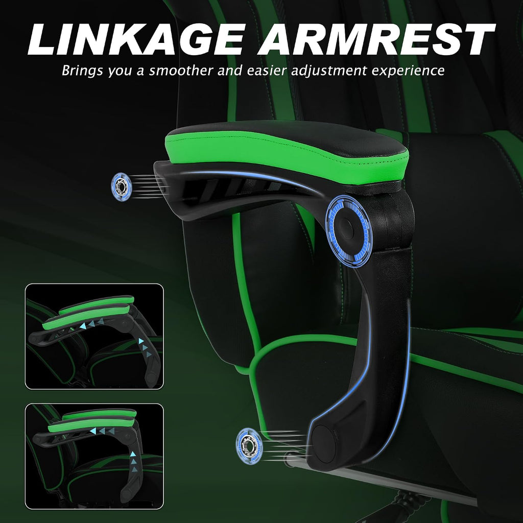 Vonesse Gaming Chair with Footrest, Big and Tall Gamer Chair with Massage, Reclining Computer Gaming Chair for Adults, Ergonomic Game Chair for Teens, High Back Video Game Chairs(Green/Black)