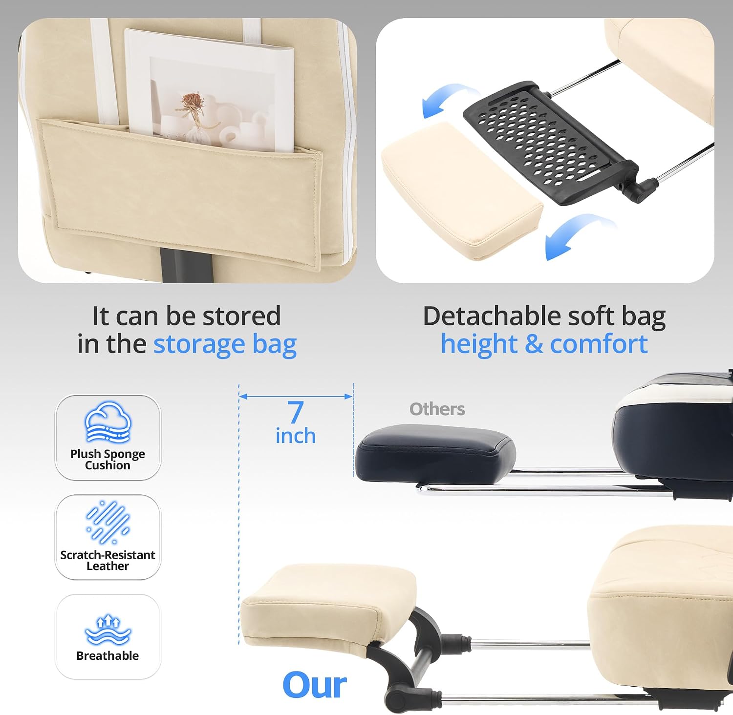Gaming Chair Breathable Leather with Pocket Spring Cushion, Wide and High Ergonomic Office Chair with Headrest, Computer Gaming Chair with Footrest for Adult and Teen (Beige Leather)