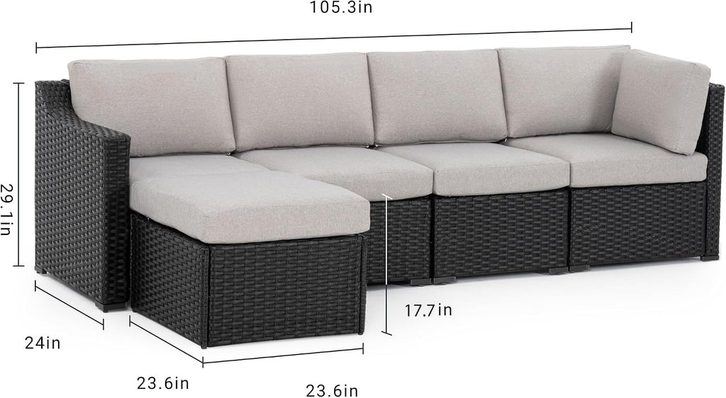 HAPPATIO 5 Piece Patio Conversation Set,All-Weather Patio Furniture Set,Outside Patio Furniture,4 Piece Outdoor sectional,PE Rattan Wicker Outdoor Sectional Sofa.(Brown/Grey)