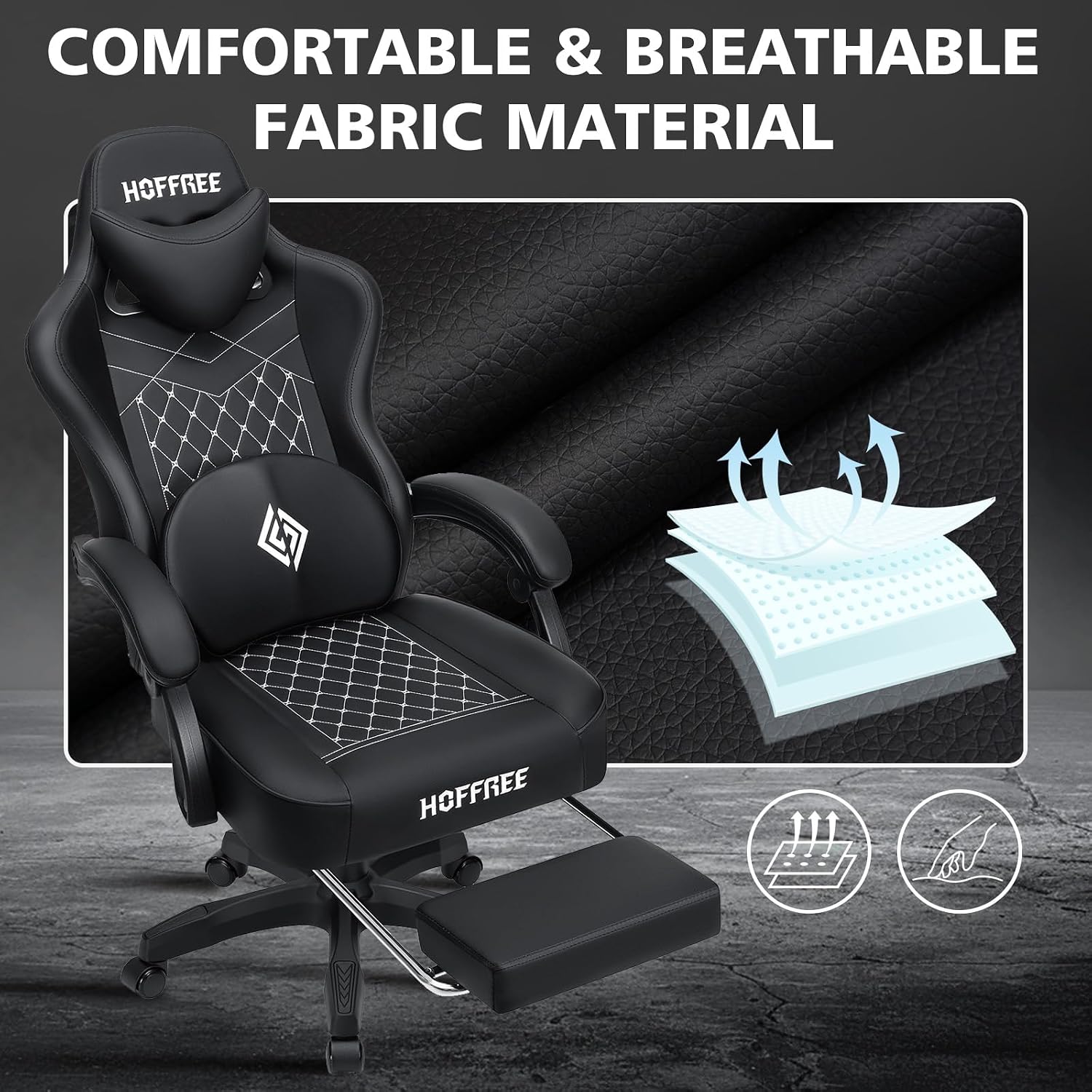 HOFFREE Gaming Chair Computer Chair with Speakers Massage Game Chairs with Footrest Bluetooth High Back Ergonomic Computer Gaming Chairs for Adults Reclining Video Gamer Chair Black