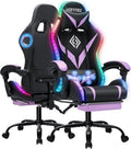 Gaming Chair with Bluetooth Speakers and RGB LED Lights Ergonomic Massage Computer Gaming Chair with Footrest Video Game Chair High Back with Lumbar Support Purple and Black