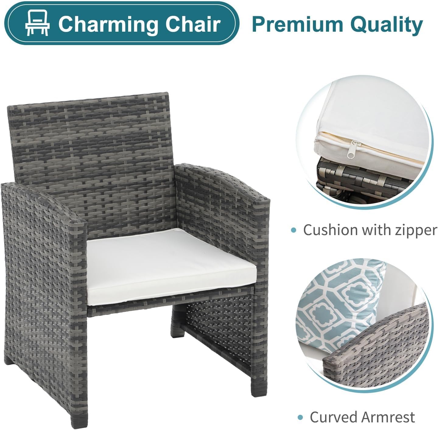 OC Orange-Casual 5 Piece Patio Furniture Set, Wicker Outdoor Conversation Chair and Ottoman Set with Coffee Table, Pillows Included, for Balcony, Porch, Deck, White
