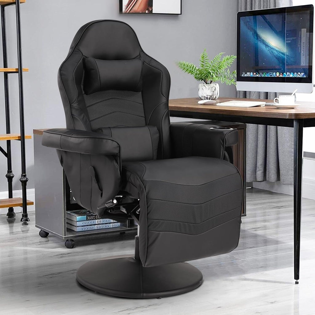 Gaming Chairs for Adults, Reclining Gaming Chair with Footrest, Massage Video Gaming Recliner Chair w/Adjustable Height, Swivel Game Chair with Lumbar Support, Side Pouch