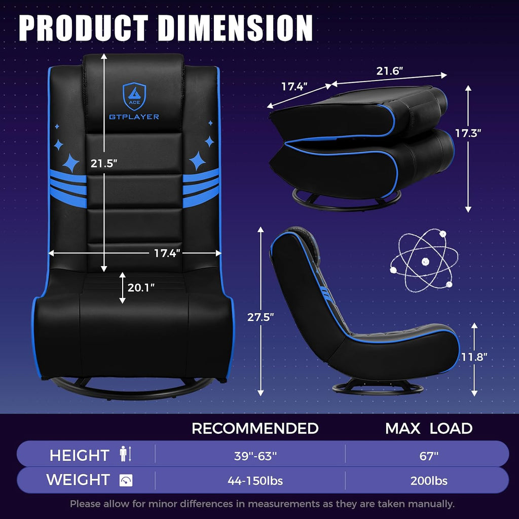 GTPLAYER Floor Gaming Chair Foldable Swivel Floor Chairs for Kids Boys Comfy Video Game Seat with 360° Multipurpose for Gamers, Bedroom or Game Room(Black-Blue)