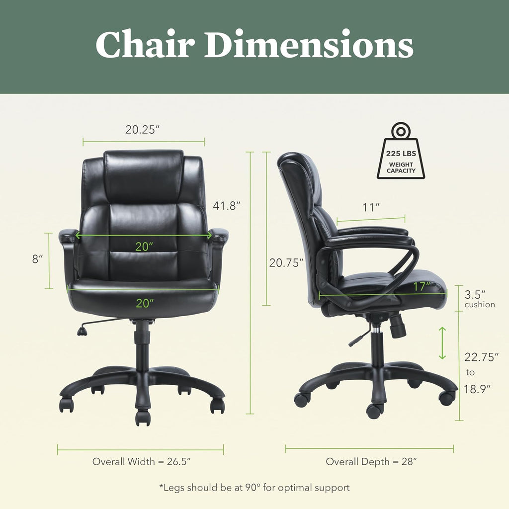 HON Sadie Executive Chair, Leather Ergonomic Office Chair with Adjustable Arms and Back Support, 360 Swivel, Black