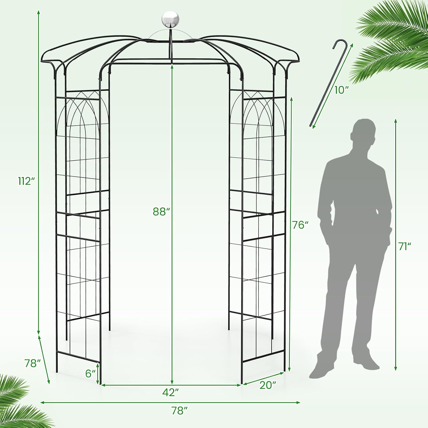 Happygrill Birdcage Shape Garden Arbor, 112' Tall Heavy Duty Gazebo with for Climbing Plants, Outdoor Arch Pergola Pavilion for Wedding Party Ceremony Decoration