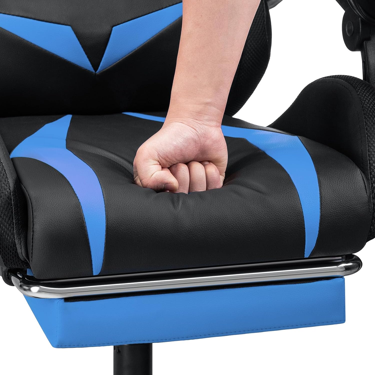 HOFFREE Gaming Chair Massage with Bluetooth Speakers and Led Lights Ergonomic Computer Gaming Chair with Footrest RGB Video Game Chair with High Back Lumbar Support Blue and Black