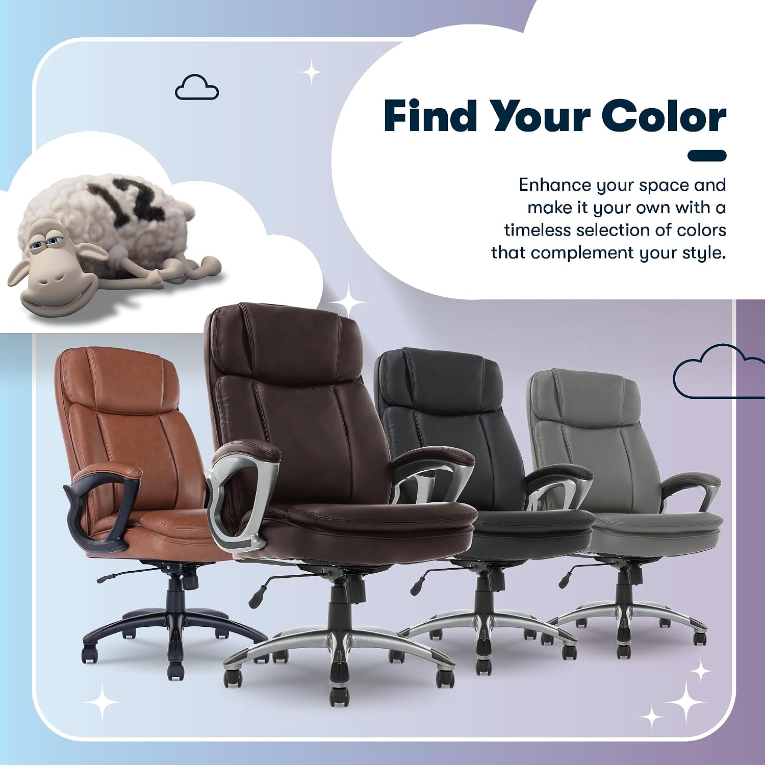 Serta Fairbanks Big and Tall Executive Office Chair - Ergonomic High Back Computer DeskChair with Lumbar Support, Memory Foam Seat Cushion, Padded Armrests, Bonded Leather, 350 lb Capacity - Brown