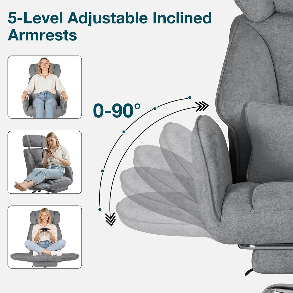 HOFFREE Criss Cross Chair with Wheels Ergonomic Office Chair with Reversible Armrest Wide Seat Comfy Desk Chair with Foot Rest for Gaming,Reading,Working(Grey)
