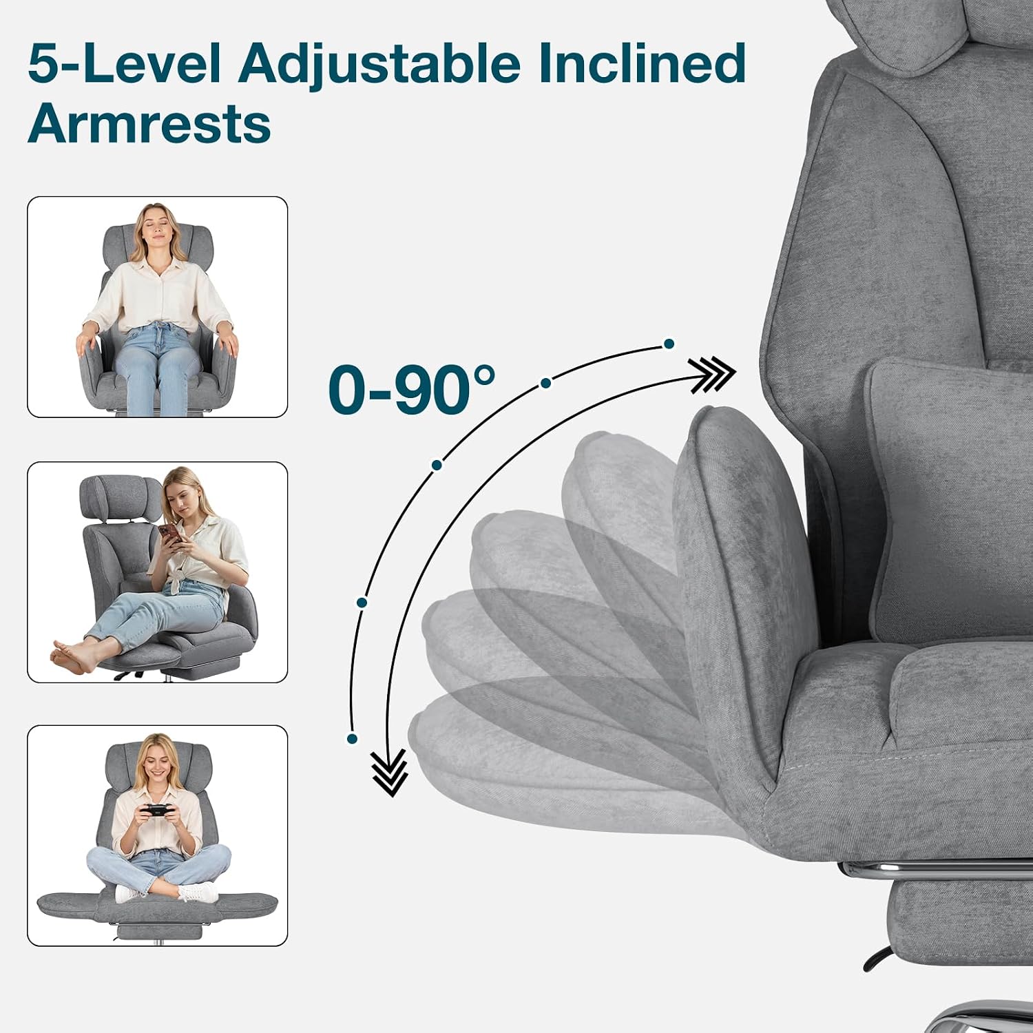 HOFFREE Criss Cross Chair with Wheels Ergonomic Office Chair with Reversible Armrest Wide Seat Comfy Desk Chair with Foot Rest for Gaming,Reading,Working(Grey)