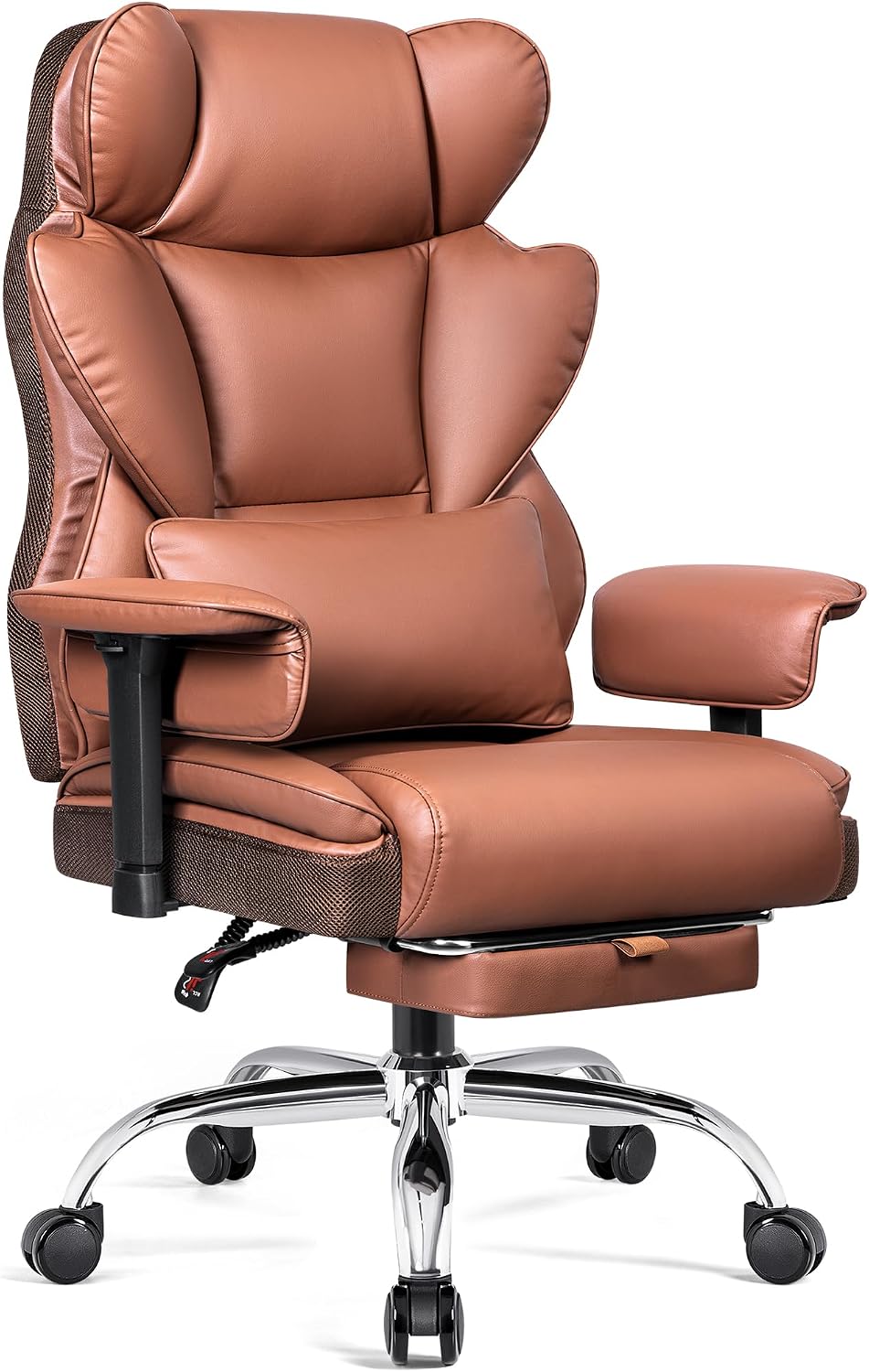 BESTFAIR Big and Tall Office Chair - 400 LBS Capacity Executive Chair with High Back & Footrest, Ergonomic Computer Gaming Chair for Heavy People, Wide Padded Seat, Brown PU Leather