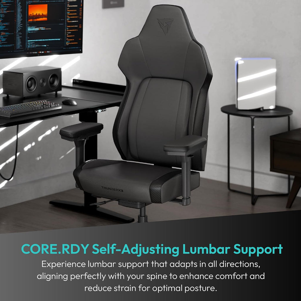 ThunderX3 CORE Smart Modern Gaming Chair Black – Ergonomic Office Chair, Automatic Lumbar Support, Synchronised Mechanism, 3D Armrests, Faux Leather, for Users up to 125kg, 155-190cm