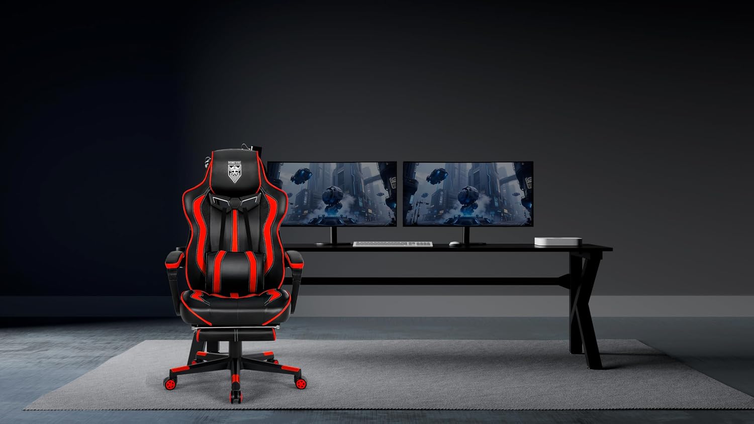 Vonesse Gaming Chair for Adults, Reclining Gaming Chairs with Footrest and Massage, Computer Gaming Chair for Heavy People,Ergonomic Gamer Chair Big and Tall (Red/Black)