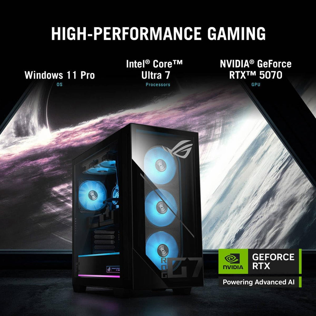 ASUS ROG G700 (2025) Gaming Desktop PC, Intel® Core™ Ultra 7 265F Processor, NVIDIA® GeForce RTX™ 5070, 1TB M.2 NVMe™ PCIe® 4 SSD, 32GB DDR5 RAM, Windows 11 Pro, G700TF-XS776