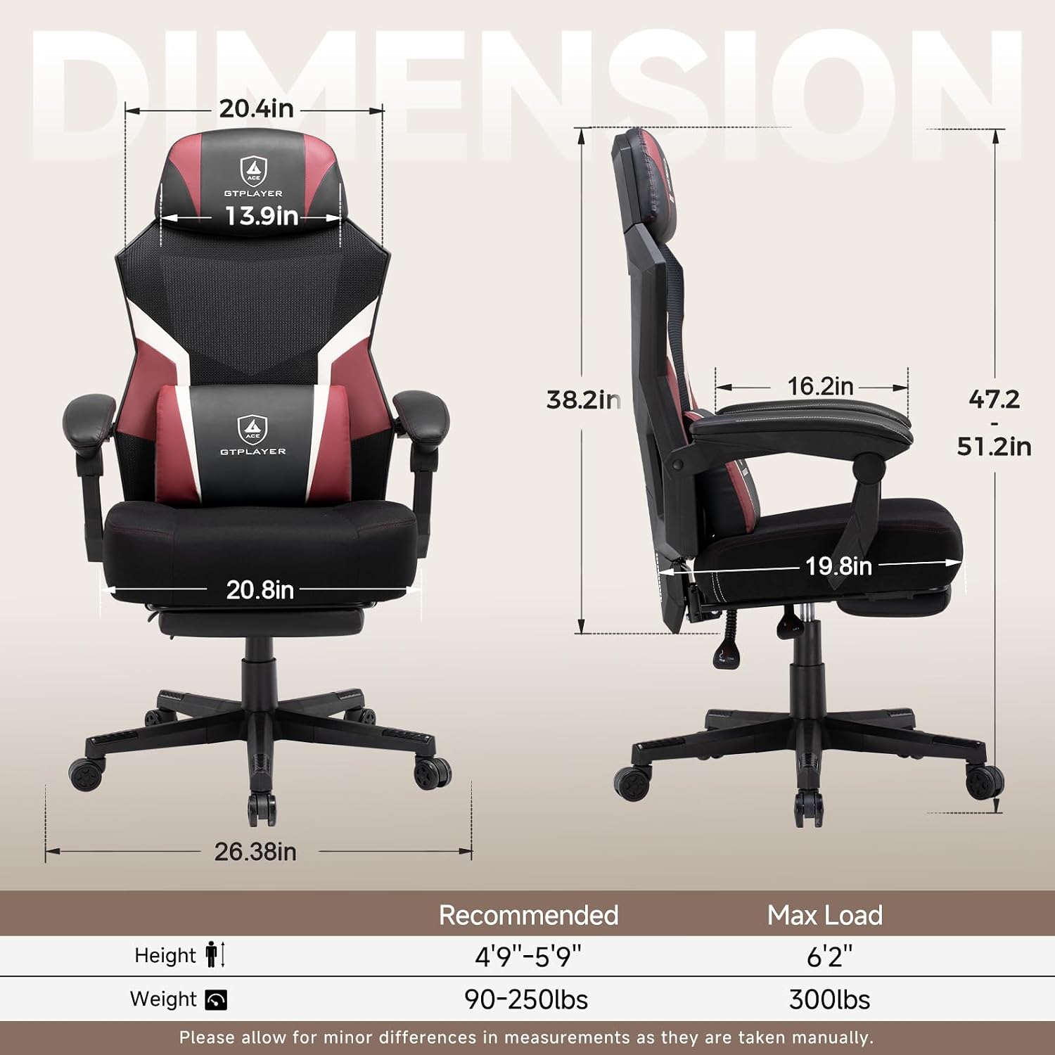 GTPLAYER Computer Chair with Adjustable Footrest, Ergonomic Gaming Chair with Headrest and Lumbar Support, Breathable Mesh Office Chair for Adults, High Back Reclining Desk Chair for Gaming and Office
