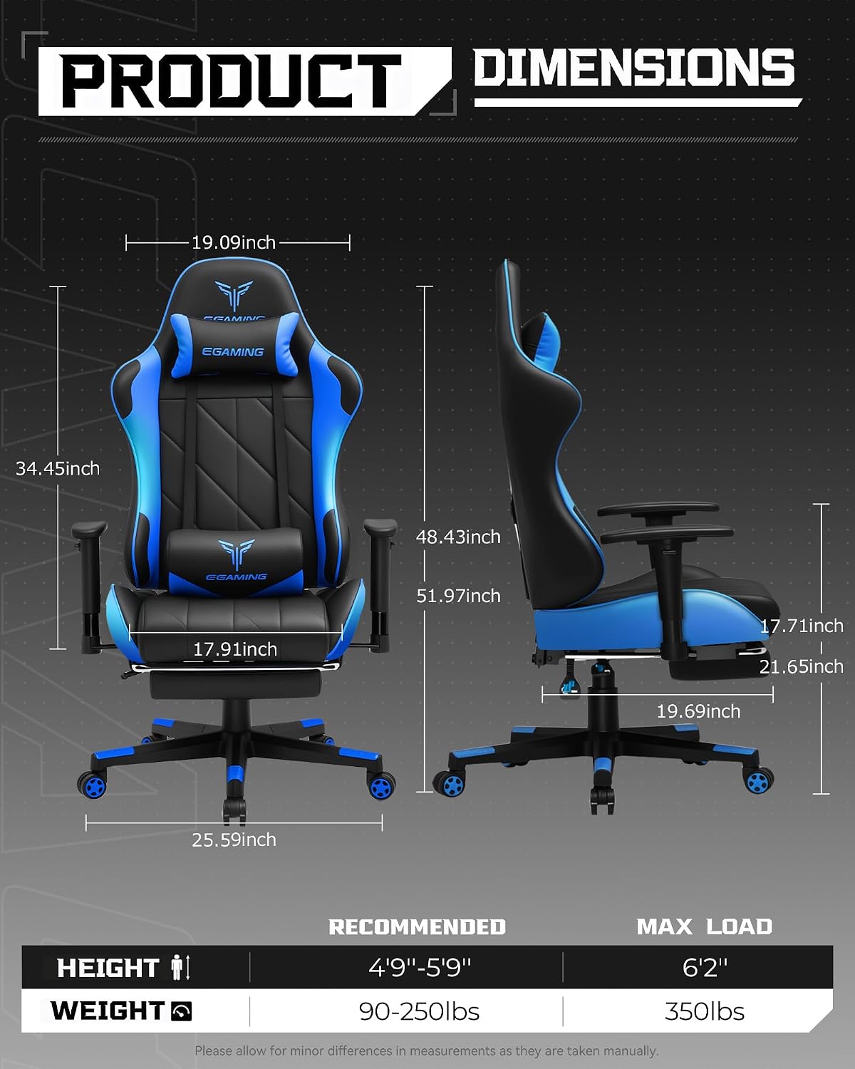 GTPLAYER Gaming Chair, Big and Tall Video Game Chair with High Back PU Leather, Home Office Ergonomic Computer Chair with Footrest, Adjustable Height, 360° Swivel Wheels for Adults and Teens