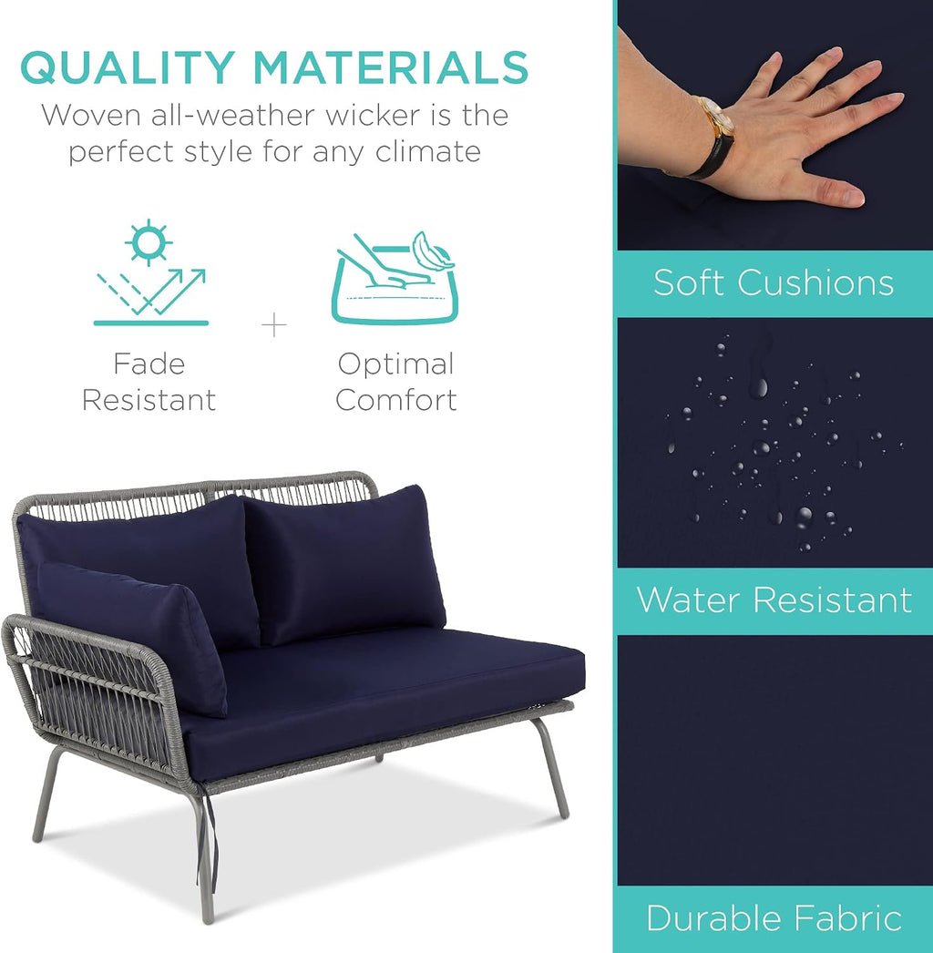 Best Choice Products Outdoor Rope Woven Sectional Patio Furniture L-Shaped Conversation Sofa Set for Backyard, Porch w/Thick Cushions, Detachable Lounger, Side Table - Gray/Navy