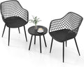 Giantex 3 Piece Patio Furniture Set, Outdoor Bistro Table and Chairs Set of 2, PP Seat & Metal Legs, Small Conversation Set for Balcony Front Porch Deck Backyard Lawn (Black)