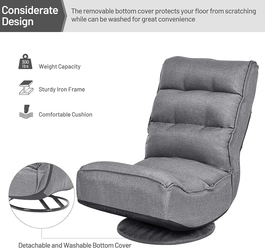 Giantex 360 Degree Swivel Gaming Chair, 6 Position Adjustable Folding Floor Chair, 300lb Spring Support, Comfortable Padded Backrest, Lazy Sofa Chair Game Rocker for Teens Adults