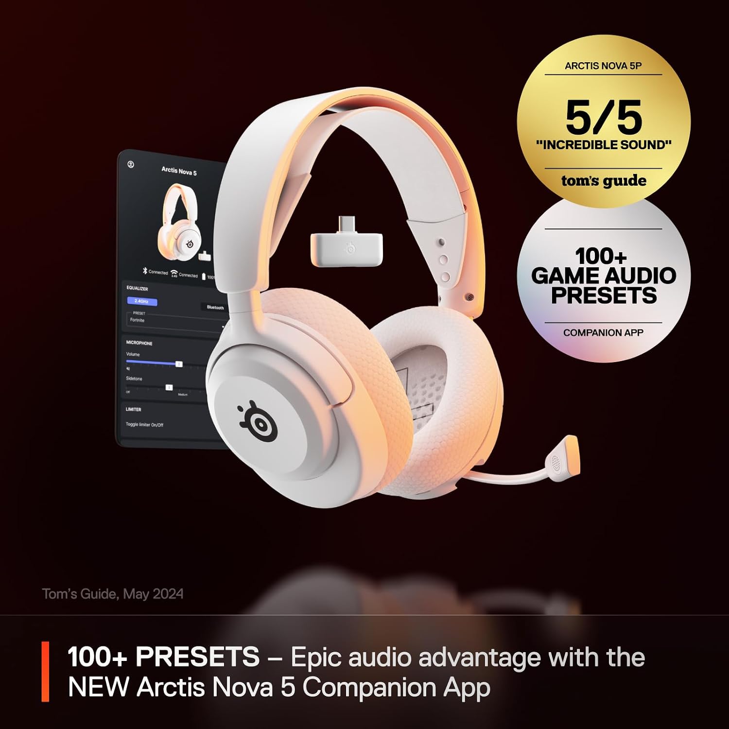 SteelSeries Arctis Nova 5 Wireless Multi-System Gaming Headset — White — Neodymium Magnetic Drivers — 100+ Audio Presets — 60 HR Battery — 2.4GHz or BT — Gen2.X Mic — PC, PS5, PS4, Switch, Mobile