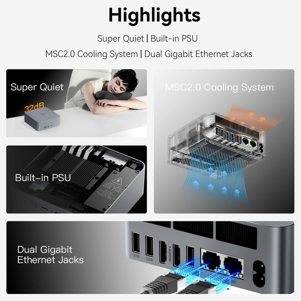 Beelink EQR6 Mini PC, AMD Ryzen 5 6600U(up to 4.5GHz, 6C/12T), Mini Computer 24GB LPDDR5 RAM 500G NVME SSD, Micro PC 4K@60Hz Dual HDMI Display/WiFi6/BT5.2/Office/Home/HTPC/Built-in PSU