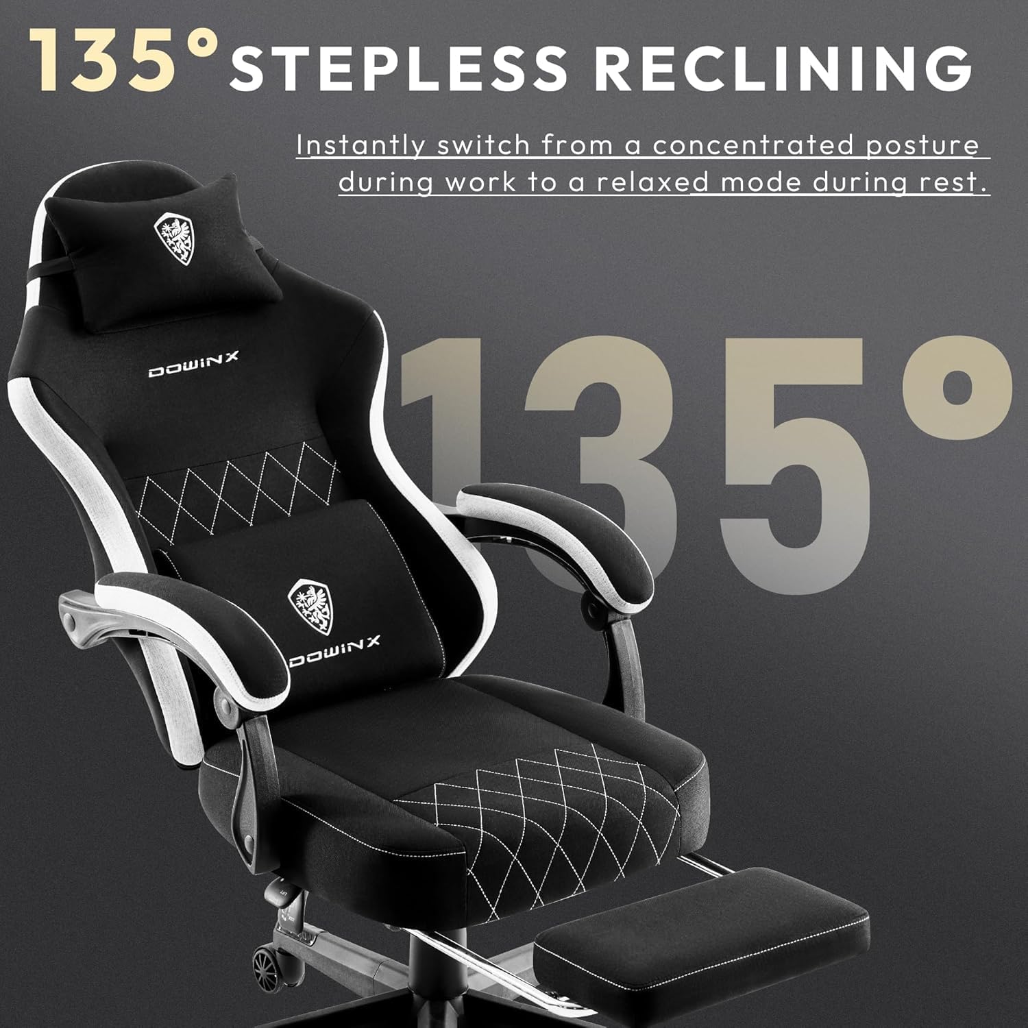 Dowinx Fabric Gaming Chair, Computer Office Chair with Pocket Spring Cushions and Lumbar Support, Ergonomic Massage Gaming Chairs with Footrest for Big and Tall, Black