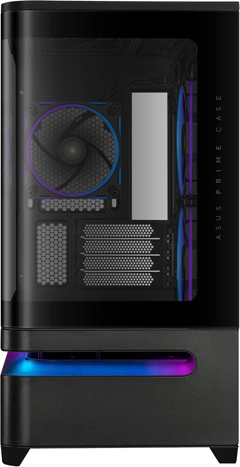 ASUS Prime AP202 ARGB Black mATX pc case with Fully Tempered Curved Glass, Supports Graphics Cards up to 420mm Long, 360mm Long radiators, Easy-Detach Rail, Patented Slot Vent, 3 Built-in ARGB Fans