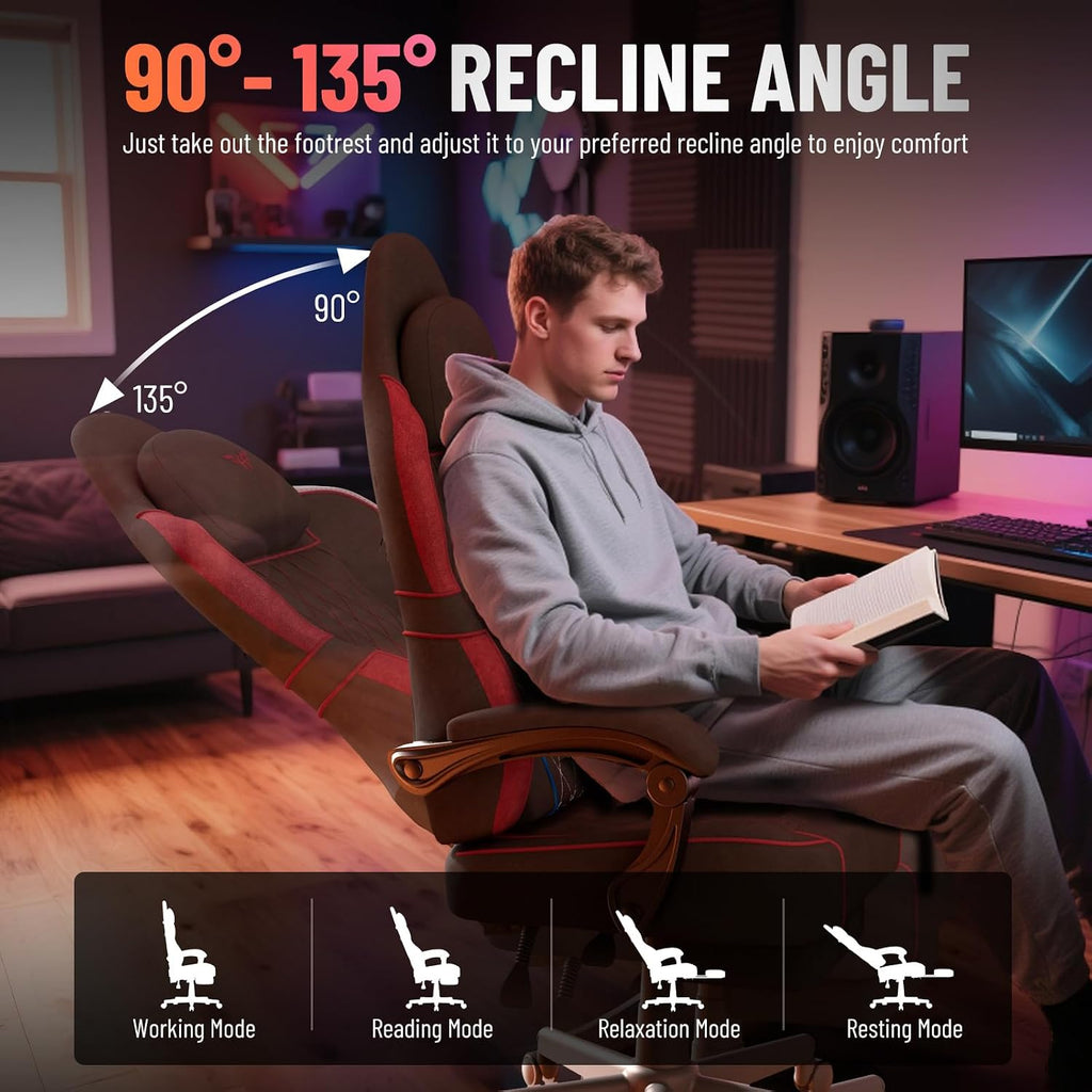 Soontrans Velvet Fabric Gaming Chair, High Back Comfortable Video Game Chair with Footrest and Massage Lumbar Cushion, Racing Office Computer Desk Chair,Ergonomic Gamer Chair for Adult