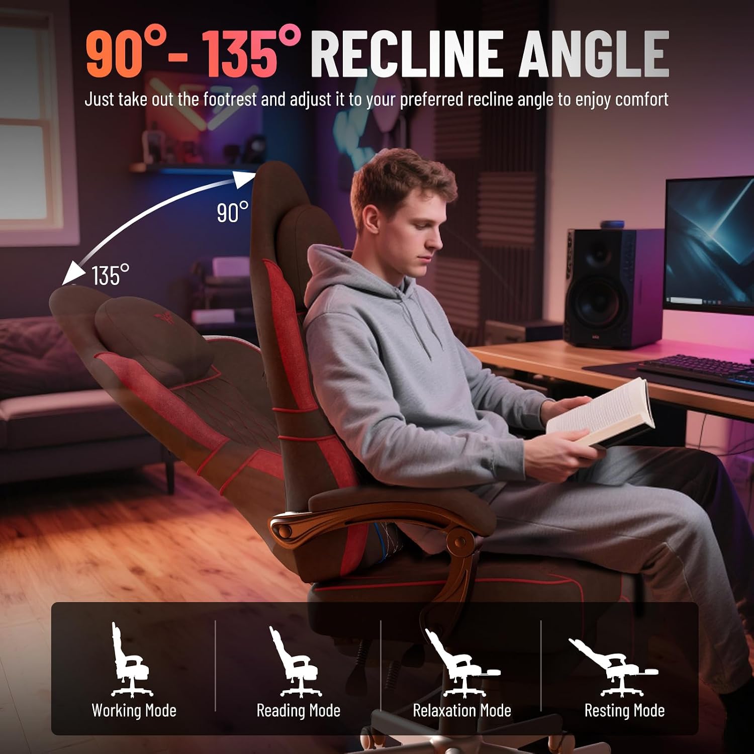 Soontrans Velvet Fabric Gaming Chair, High Back Comfortable Video Game Chair with Footrest and Massage Lumbar Cushion, Racing Office Computer Desk Chair,Ergonomic Gamer Chair for Adult