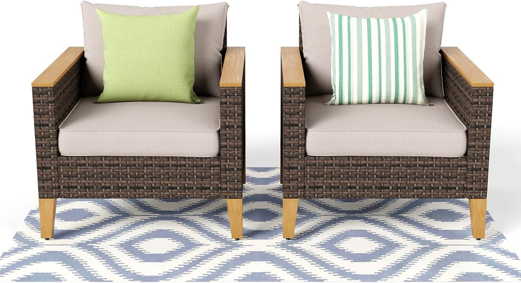Sophia & William Outdoor Patio Furniture Set High Back Wicker Sofa All-Weather Patio Conversation Set Couch with Clips & 4' Thick Cushions Deck Porch Furniture, Beige