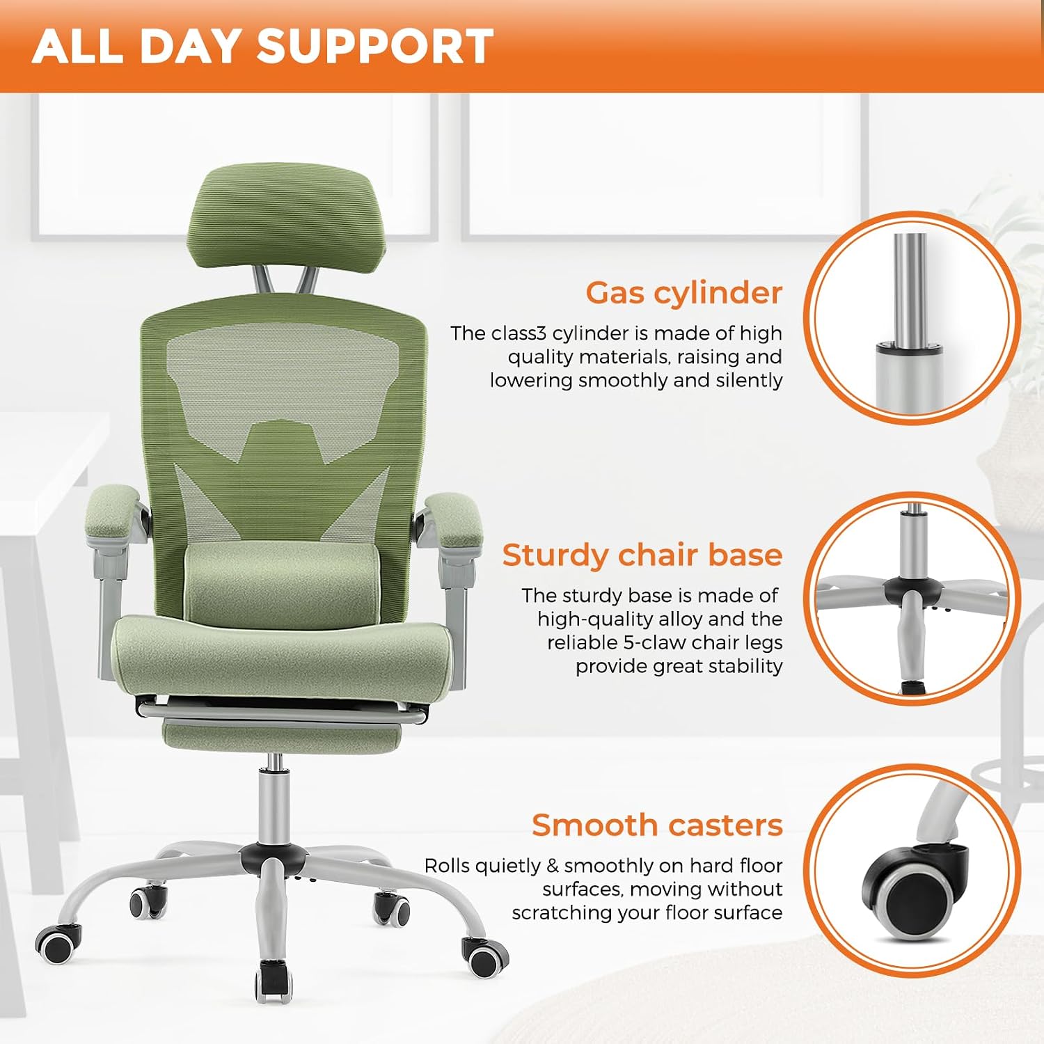 Sweetcrispy Office Computer Desk Chair Set of 2, Ergonomic High-Back Mesh Rolling Work Swivel Chairs with Wheels, Comfortable Lumbar Support, Comfy Arms for Home, Bedroom, Study, Student, Green