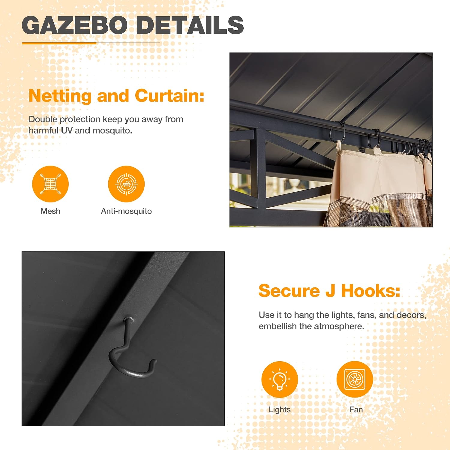 MELLCOM 10'x12' Hardtop Gazebo, Metal Double Roof with Anti-Rust Coating Frame, Outdoor Waterproof Patio Gazebos with Shaded Curtains and Netting for Gardens, Lawns, Deck