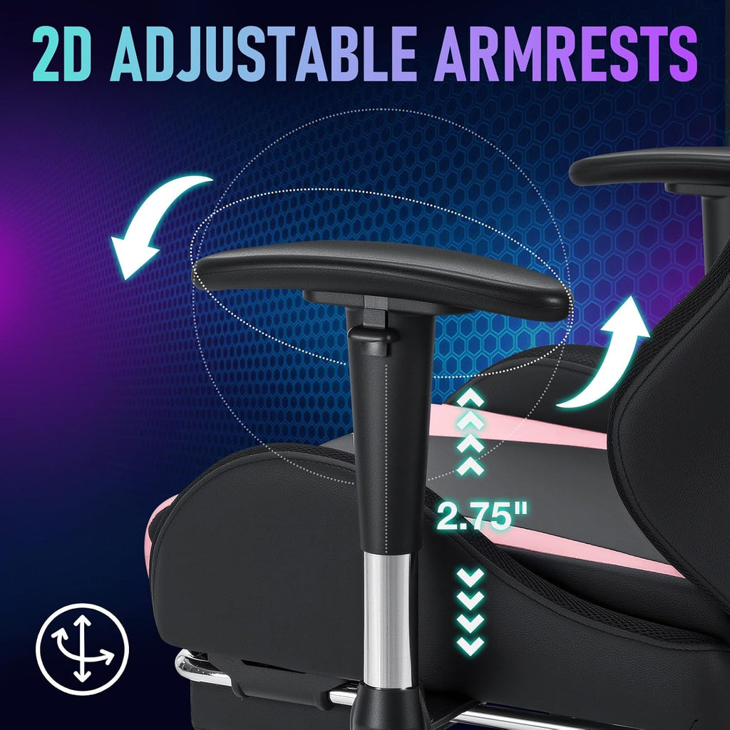 HOFFREE RGB LED Gaming Chair for Kids Reclining Gaming Chairs for Teens 8-15 Computer Chair with RGB Lights Kids PC Game Chair with Footrest and Lumbar Support Video Game Chairs Pink and Black