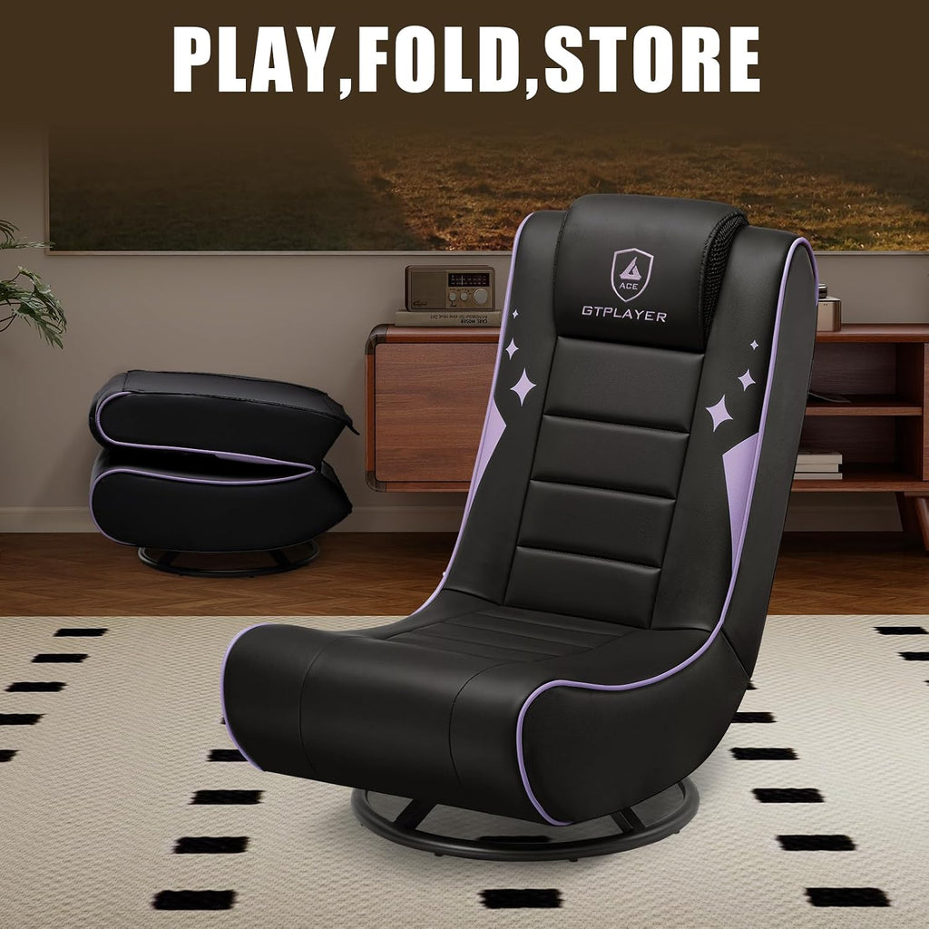 GTPLAYER Floor Gaming Chair Foldable Swivel Floor Chairs for Kids Boys Comfy Video Game Seat with 360° Multipurpose for Gamers, Bedroom or Game Room (Purple)