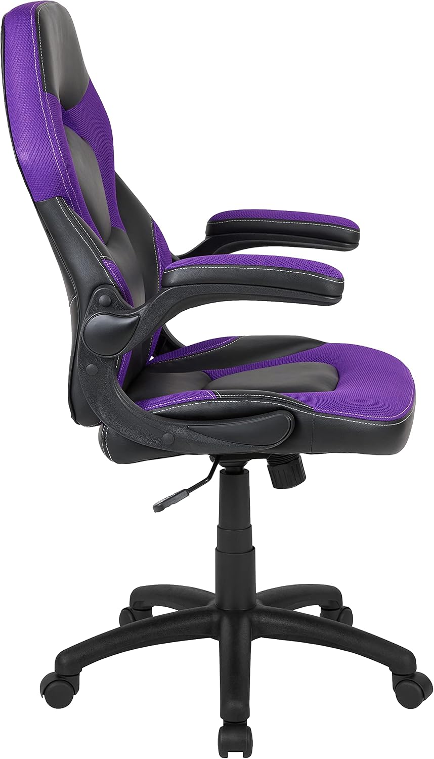 Flash Furniture X10 Gaming Chair Racing Office Ergonomic Computer PC Adjustable Swivel Chair with Flip-up Arms, Purple/Black LeatherSoft