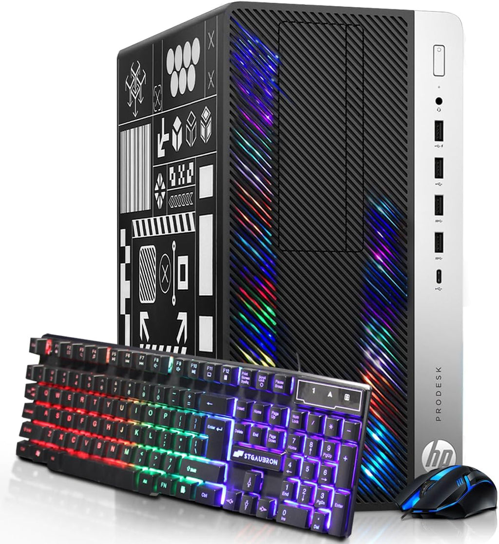 HP RGB Gaming Desktop Computer, Intel Quad Core I5-6500 up to 3.6GHz, GeForce GT 1030 2G, 16GB DDR4, 512G SSD, RGB Keyboard & Mouse, 600M WiFi & Bluetooth 5.0, Windows 11 (Renewed)