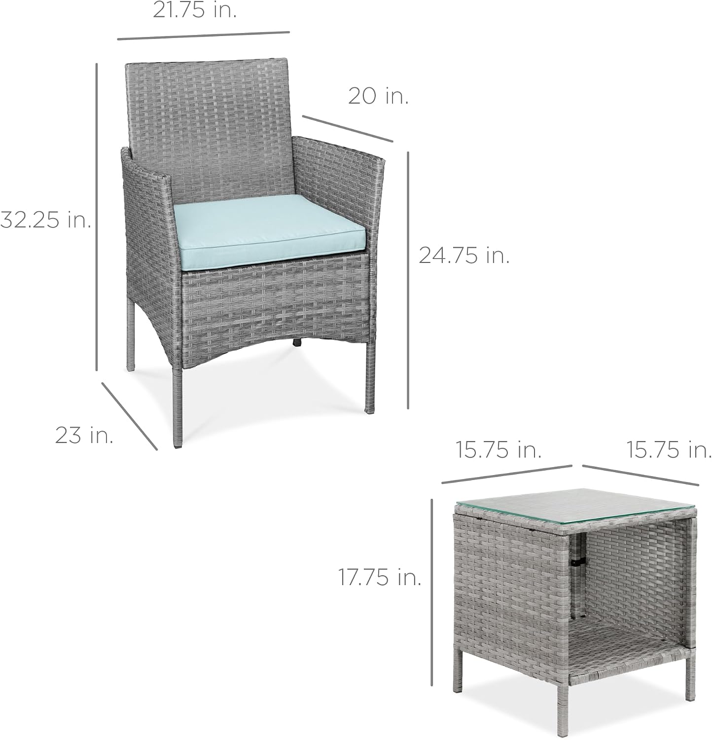 Best Choice Products 3-Piece Outdoor Wicker Conversation Bistro Set, Space Saving Patio Furniture for Garden w/Side Table - Gray/Pastel Blue